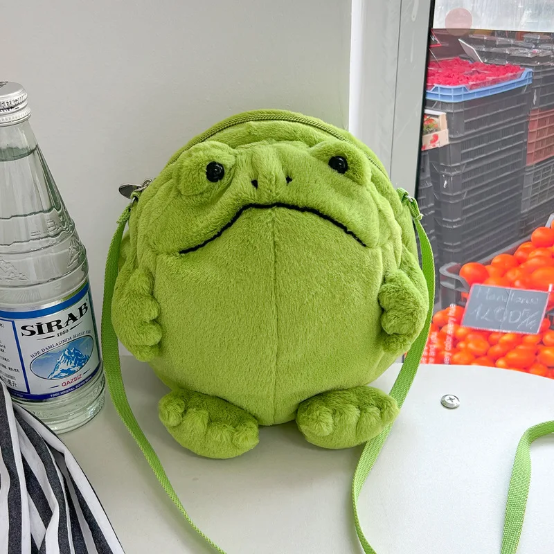 Net women cute plush frog shoulder bag Japanese cartoon funnydoll crossbody bag small mobile phone bag