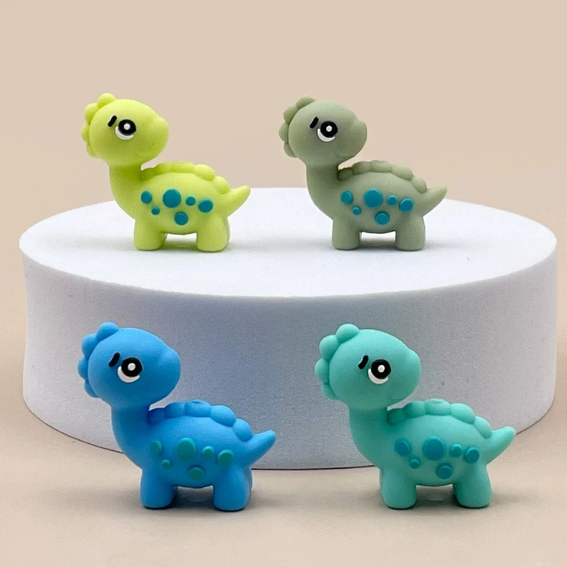 4Pcs Silicone Focal Theme 3D Dinosaur Spacer Character Beads For Jewelry Making DIY Creative Special Beaded Pens Decors Keychain