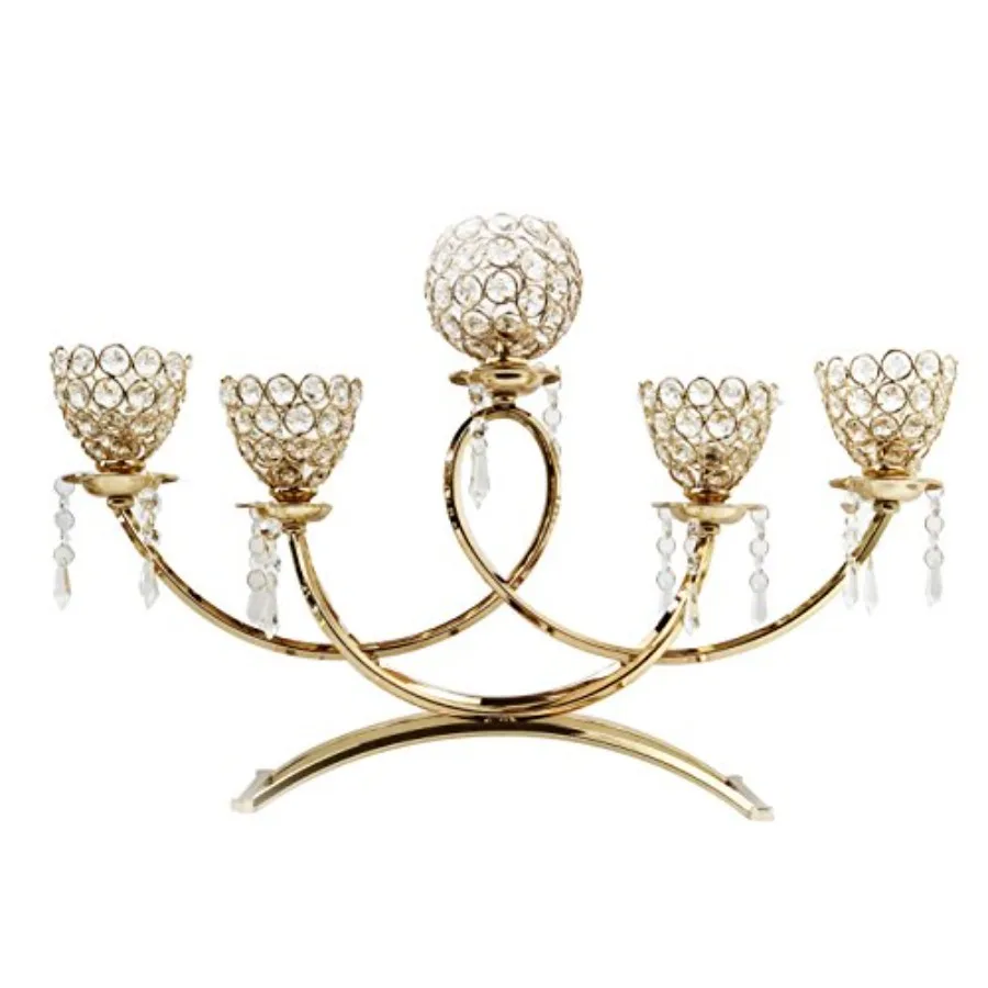 

5-Arm Bowls Sparkle Crystal Candelabra Candle Holder with Tulip Shaped Cup for Wedding, Dining, Party, Centerpiece fits tealigh