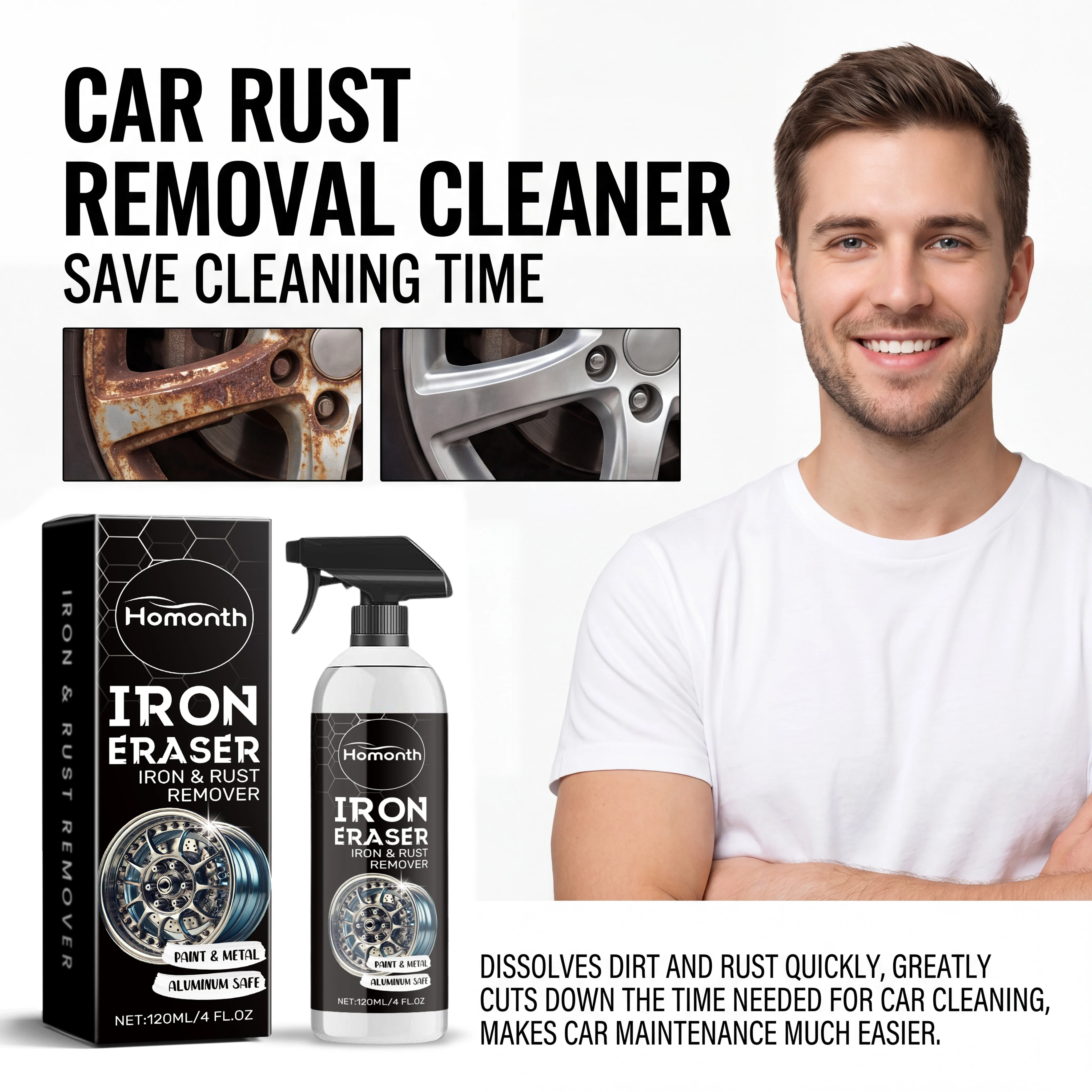 Automotive Rust Dissolver Rim Cleaner Spray Metal Stain Remover Car Paint Deep Cleaning Anti Rust Agent 120ml DIY Auto Care