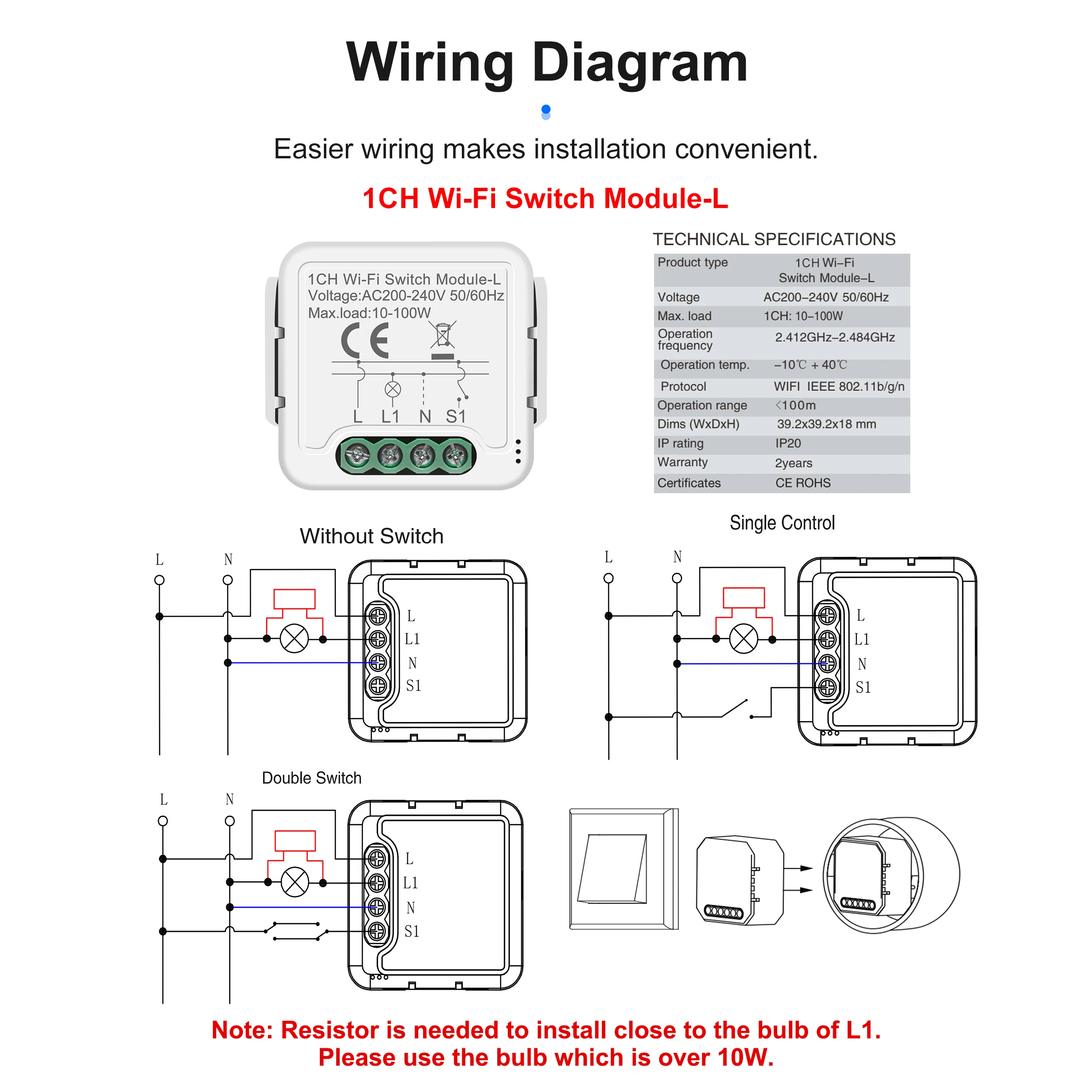 GIRIER-Módulo de interruptor de luz WiFi inteligente Tuya, 1, 2, 3, 4 entradas, No Neutral, 220V, compatible con Control de 2 vías, Alexa, Hey,