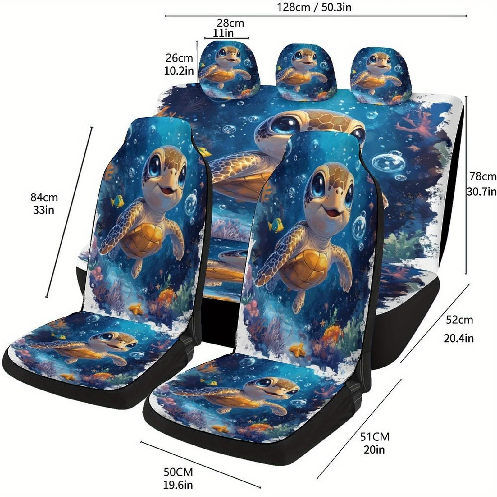 

Sea Turtle Dream Themed Car Seat Cover Set For Most Cars, Fashionable Novelty Car Seat Protector Covers Full Set, Universal Car