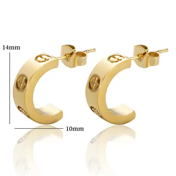 金輝奢華十字架螺絲耳釘,女士C形水晶鋯石不鏽鋼小耳環,情侶禮物,新款 10 最佳銷售 卡地亞耳環 - №3