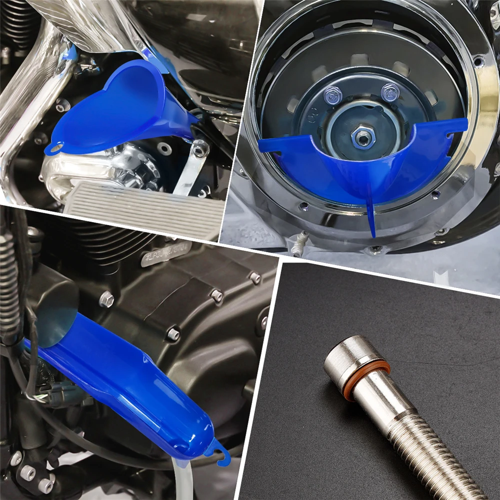 Embudo de llenado de aceite para motocicleta y coche, herramienta de plástico azul y naranja para Harley Touring Dyna Sportster Softail 1999-2017