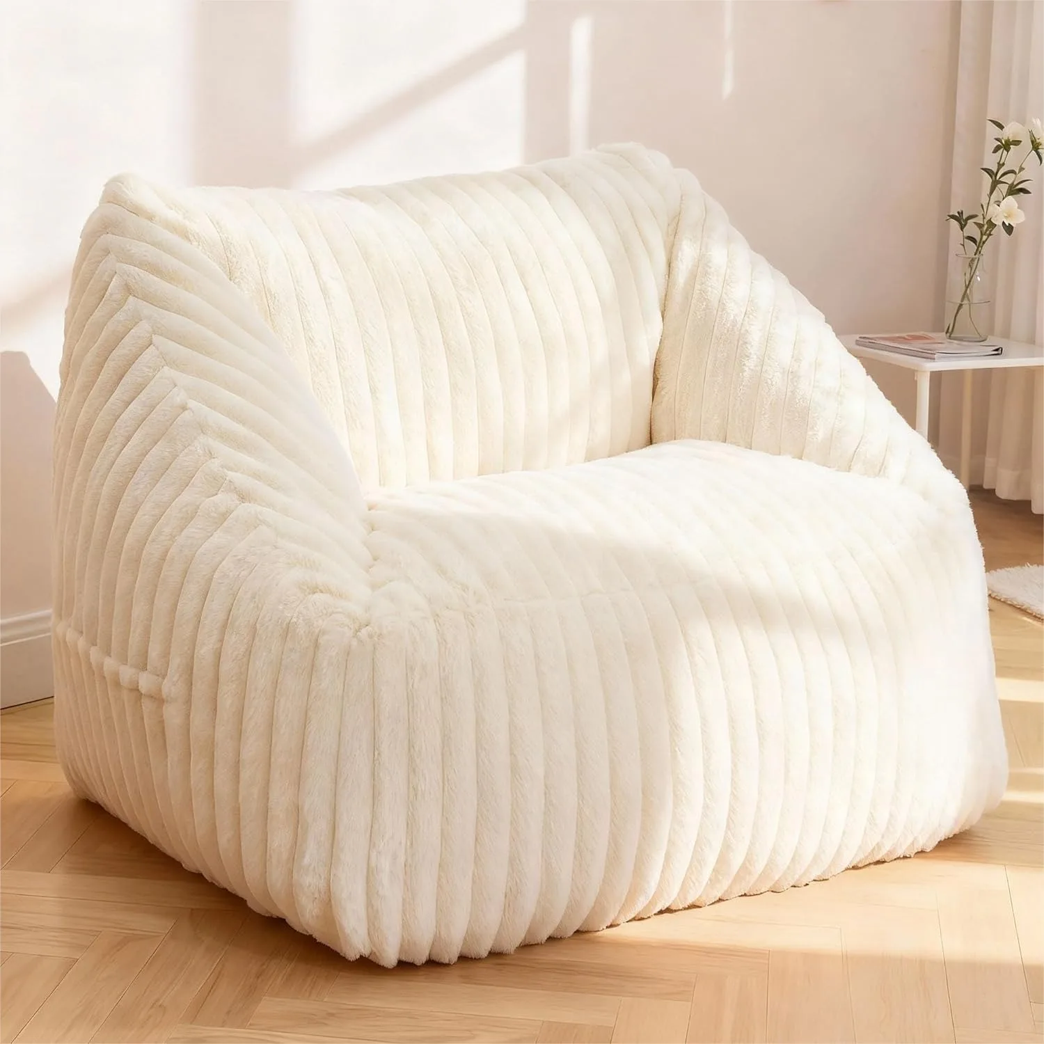 

Giant Bean Bag Chair for Adults, Faux Fur Floor Sofa with Armrests for Living Room Bedroom, Beige