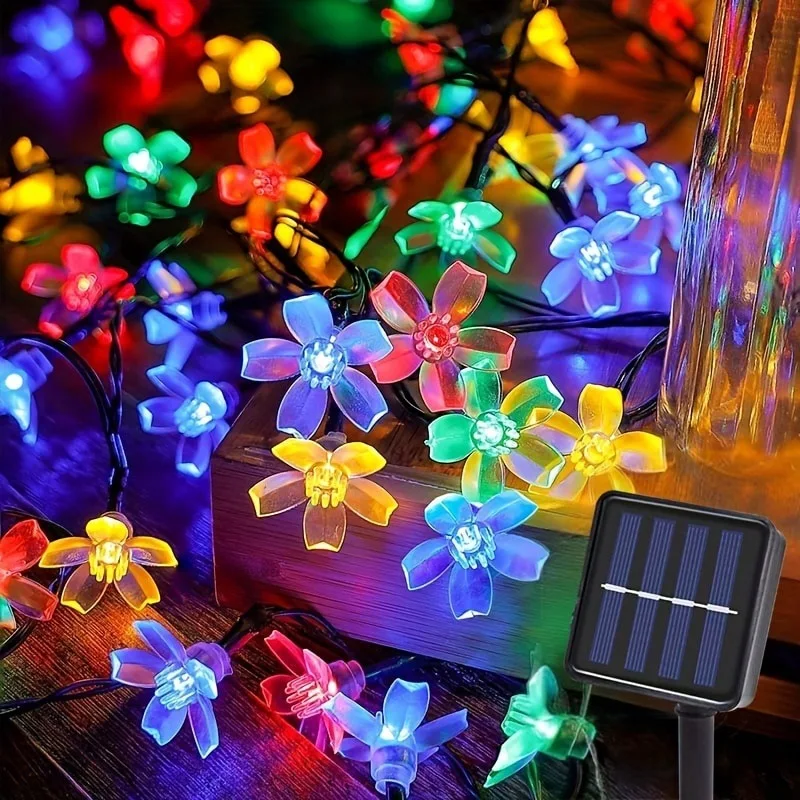 Solar-LED-Lichterkette für den Außenbereich, Kirschblumen, Lichterketten, 8 Beleuchtungsmodi, Solarlampe für Camping, Hochzeit, Weihnachtsdekoration