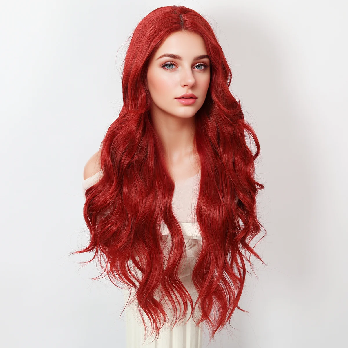 

High Quality Women's Daily Fiber Wig Cos Long Hair Lace Red Large Wave Curly Hair Wave Natural Wig