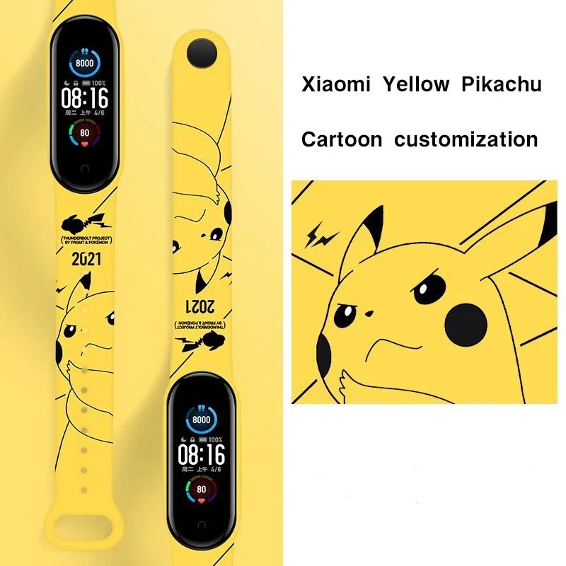 Pokemom Anime Pikachu Suitable for Xiaomi Bracelet Strap Printed Pikachu Series Smart Xiaomi Bracelet 5/6/7 Bracelet in Stock