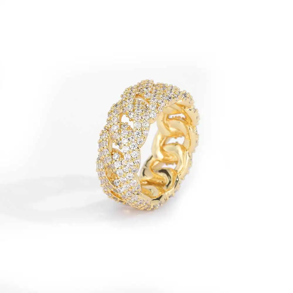 Luxury 24K 9999 Pure Gold real gold Hip Hop 10mm Cuban Ring Full Diamond Men's Ring