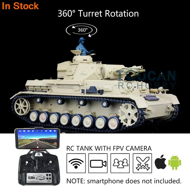 Heng Long Ready to Run 1/16 FPV 7.0 Plastic Panzer IV F RC Tank IR Combat 3858 360° Turret Steel Gearbox TH17381 Smoke Unit BB