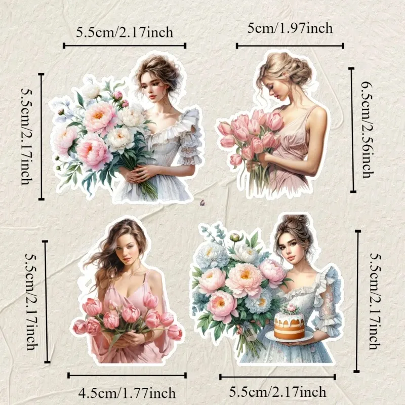 1set  Kawaii  Watercolor Peony and Tulip Girl Stickers Pack Decorative Labels Scrapbooking Collage  Journal Supplies  Planner