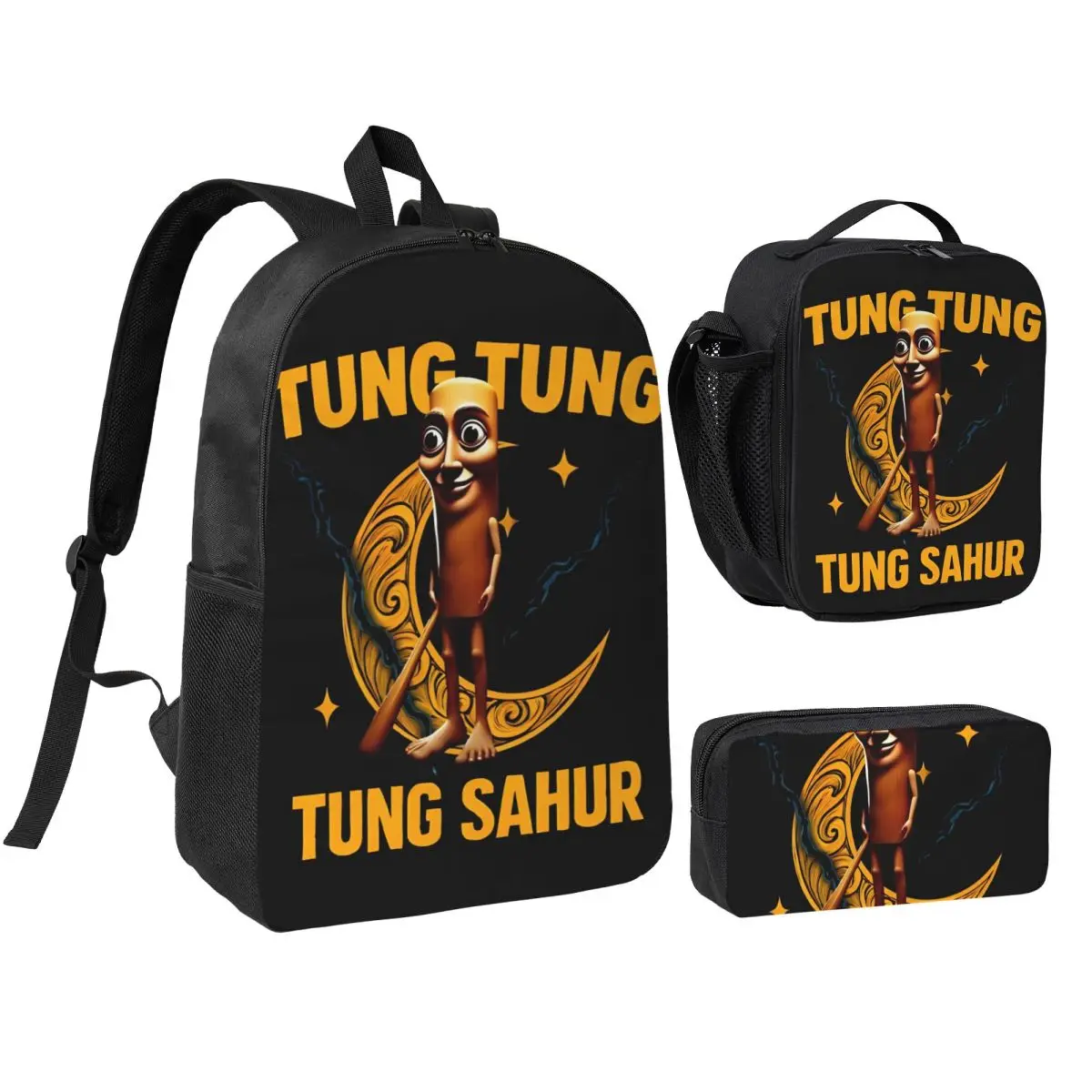 

3pecs/set Tung Tung Tung Sahur Backpack for Student Italian Brainrot High School Daypack Lunch bag Pencil Case