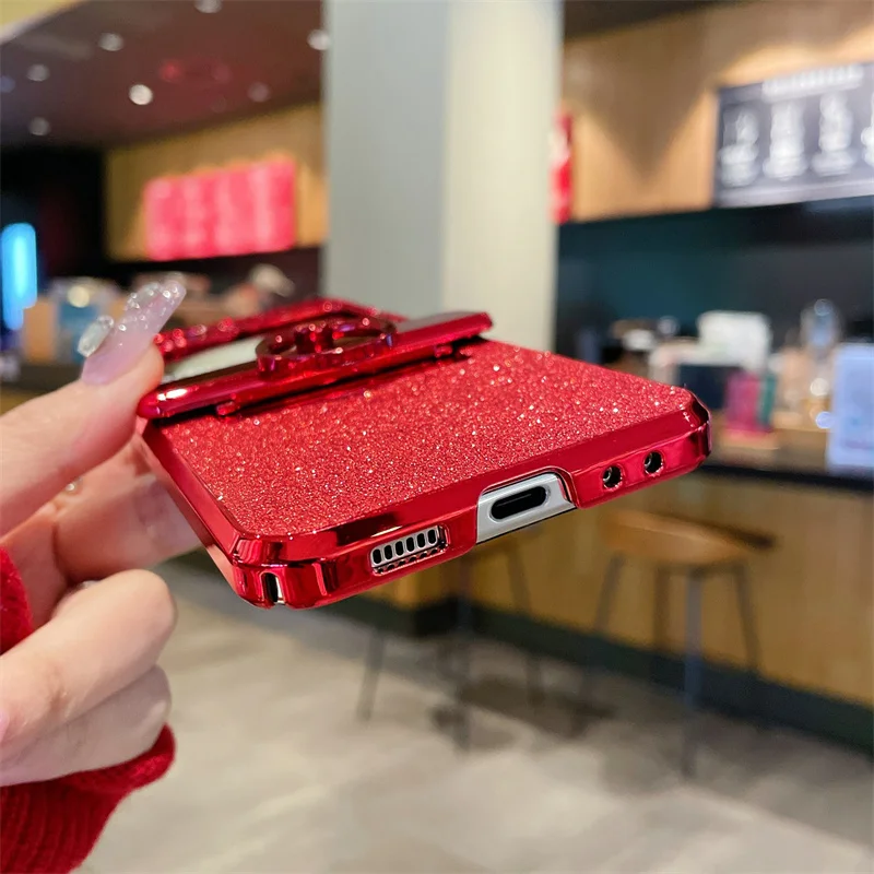 لسامسونج غالاكسي Z فليب 6 5 4 3 5G جراب هاتف فاخر مطلي بلينغ بريق حلقة قابلة للطي للصدمات الصلب واقية كوف #4