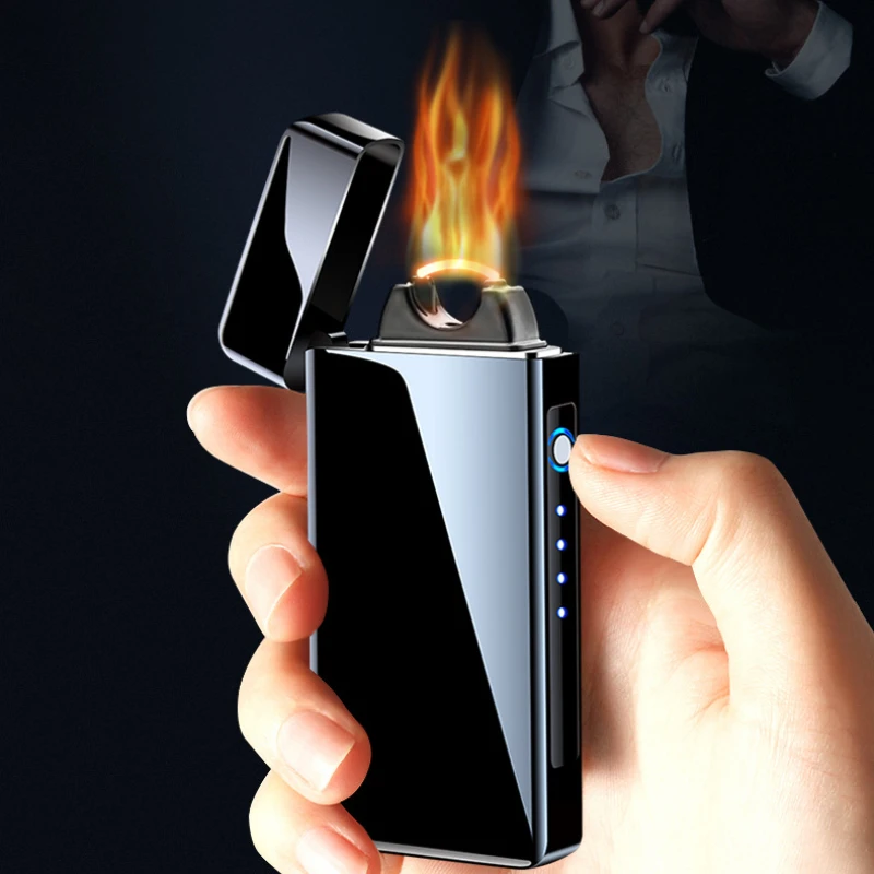 Gold Extra Large Curved Cigar Lighter USB Charging Plasma Cigar High Power Windproof Flame Electronic Lighter