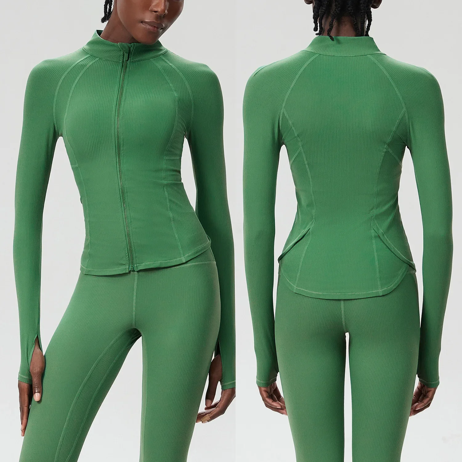 

Gym Women's Full Zip Yoga Top With Thumbholes Fitness Running Jacket Stretch Fit Long Sleeve Round Neck Top Sportswear