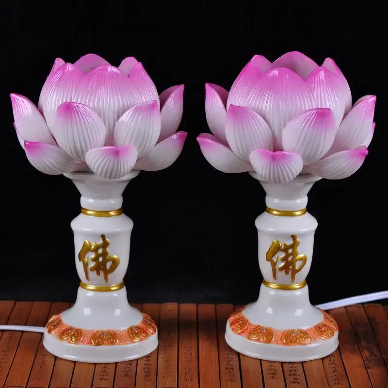 

Chinese Classical Handmade Ceramic Simulated Candlestick Buddha Household Permanent Candle Buddhist Supplies 2pcs