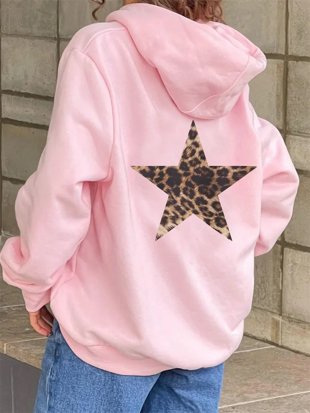 Hot Sale for Autumn/Winter 2024 Women\'s Casual Crew Neck  Leopard Print & Star Print Loose Fit Sweatshirt Comfortable Hoodie