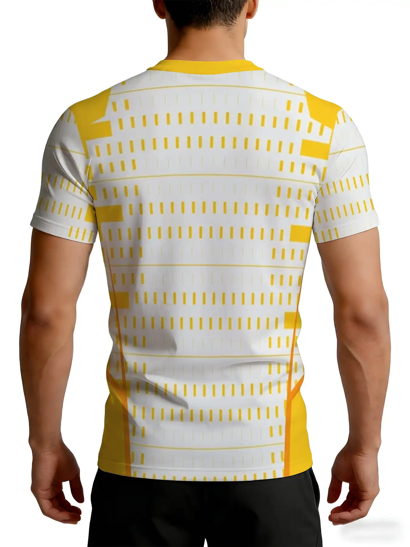 Men Dashed Line Geometric Print Compression T-shirt High Elastic Quick Dry Sports Gym Short Sleeve Workout Top