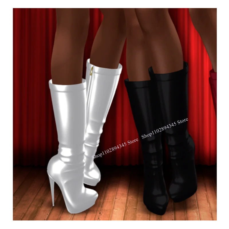 

Black Matte Leather Knee High Boots Thin High Heel Cool Fashionable Sexy 2024 Winter Big Size Woman Shoes Zapatillas Mujer