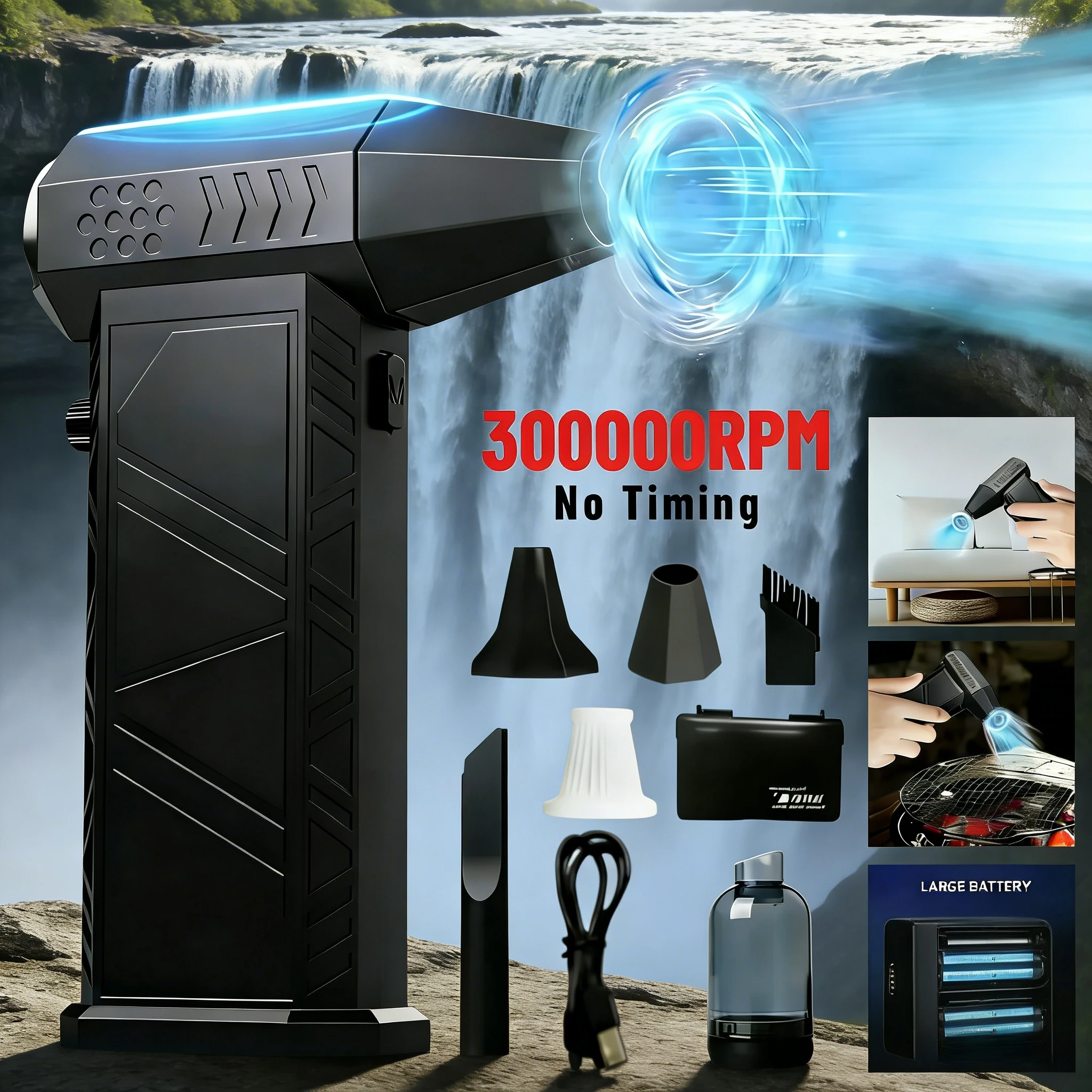 

Портативный кемпинговый вентилятор X9 | 300000 об/мин, 150 Вт, 53 м/с, ветер как у тайфуна, 6000 мАч, Type-C