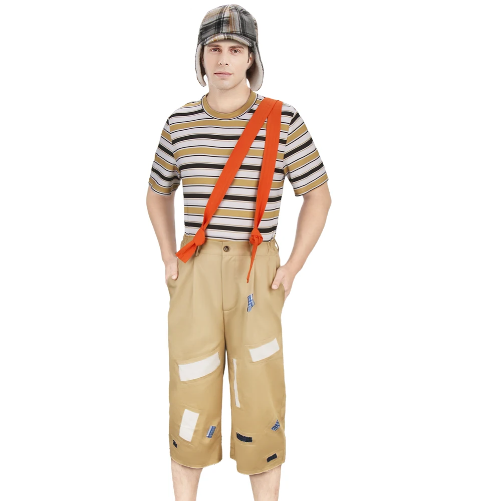 

Mexican TV Play El Chavo Del Ocho Costume T-shirt Pants Hat Halloween Cosplay Outfits for Male