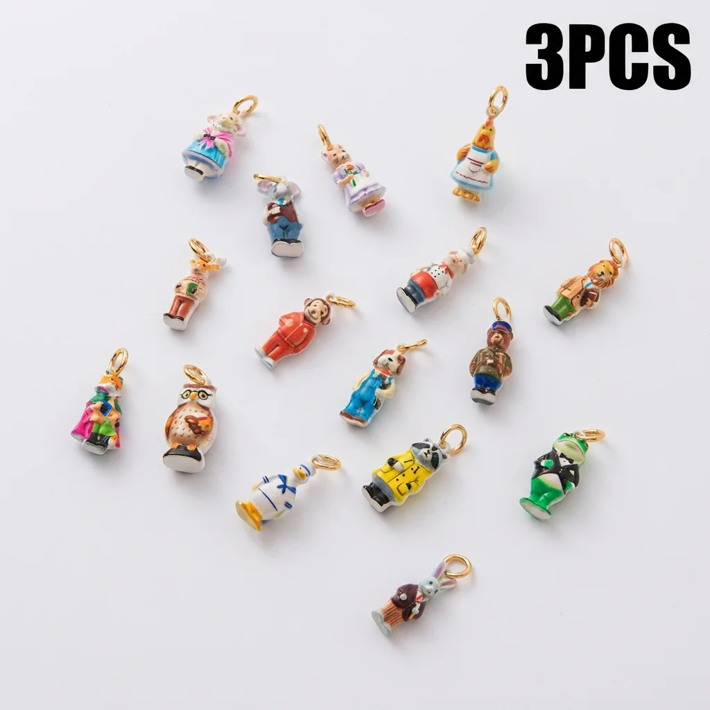 3 Stück Modische Cartoon-Tier-Serie Braunbär Welpe Hase DIY Anhänger-Charms für Schmuck – Detail 2