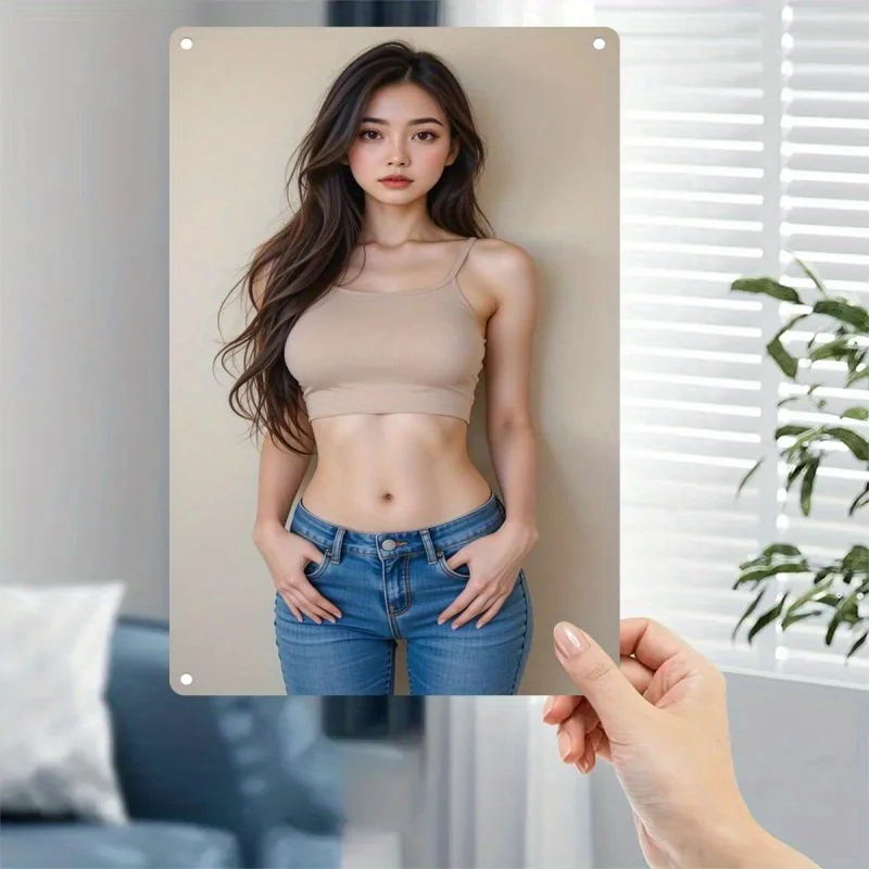 

Rustic Retro Advertising Sign for Home Decor，Metal Sign Plate - Minimalist Female Portrait Poster - Durable Iron Construction -