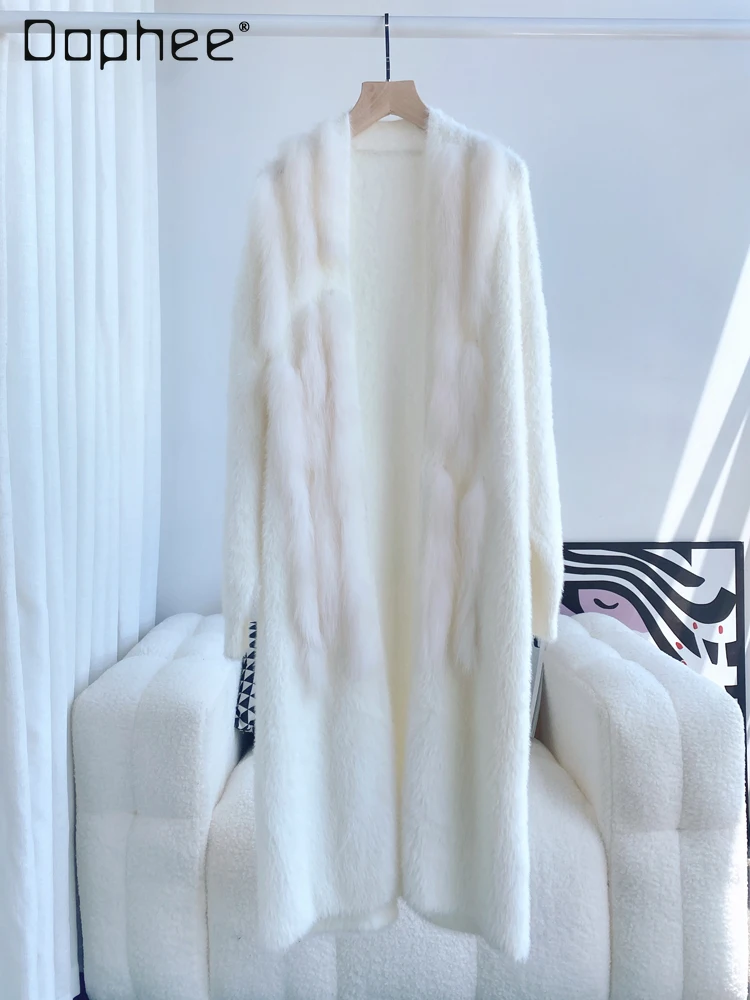 

High-End Fox Fur Coat for Women Autumn Winter New French Elegant Socialite Single-Breasted Loose Casual Knitted Long-Sleeve Fur