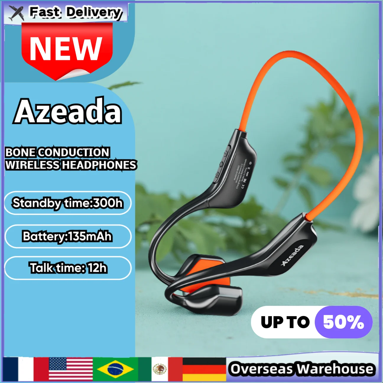 

Azeada BN03 Earphone Bluetooth Headset Bone Conduction Open-ear Running Cycling Swimming In-ear Headphones Long Time Sport Gifts