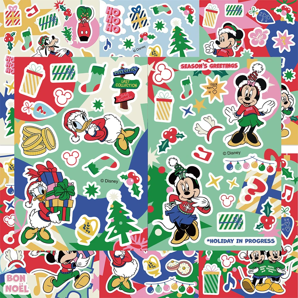 

8/16sheets Disney Cute Christmas Mickey Mouse Cartoon Stickers Anime Decals DIY Skateboard Laptop Guitar Funny Toy Sticker Decor