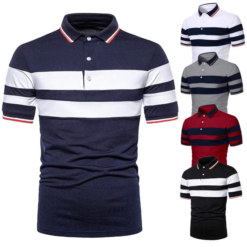 Summer Men's Short Sleeve Threaded Polo Shirt Fashion Stitching Casual Men's Short Sleeve Lapel Polo