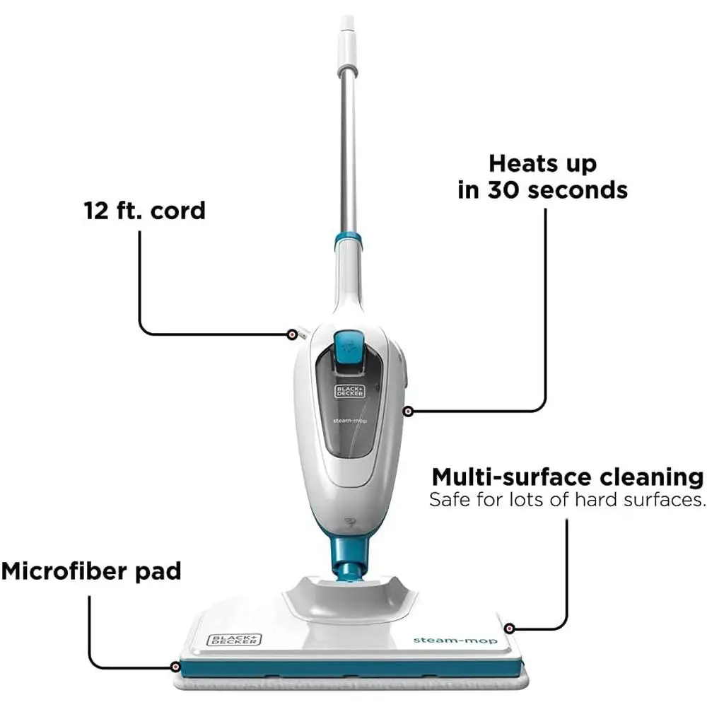 Steam Mop HSM13E1 Quick Heat Versatile Microfiber Pad Swivel Head Corded Design 12FT Unlimited Runtime Sealed Surfaces Cleaning