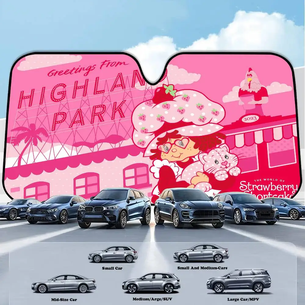 

Retro Cute Girl S-strawberry S-shortcake Sunshade Windscreen Fold-up Car Front Windshield 70x130cm Car Window Windscreen Cover