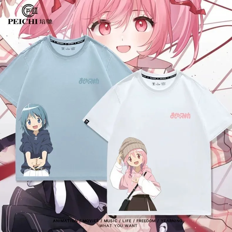 Magical Girl cotton 100% T-shirt Madoka Kaname Cosplay Men Women Harajuku T Shirt Boys girls Casual T-shirt Streetwear Y2k Tops