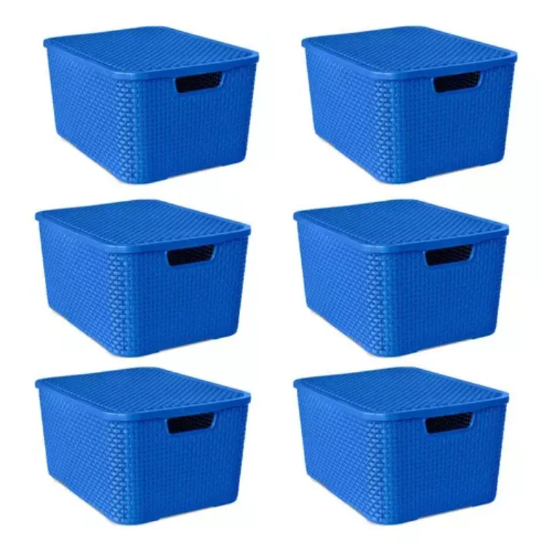 

6 Boxes Organizer Rattan 7l C/lid Blue- Boxes, Boxes and Baskets Decorative Boxes