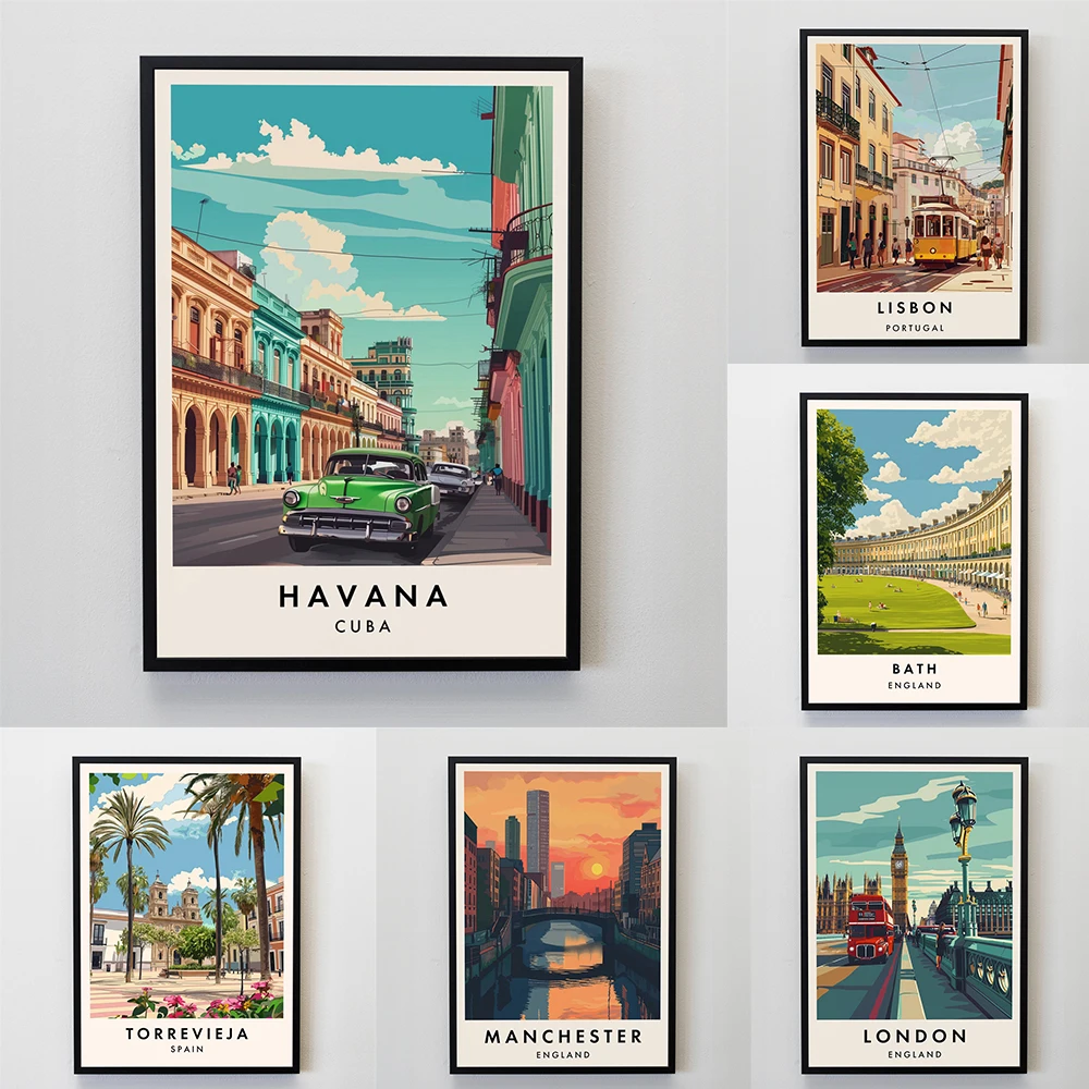Havana Travel Print Wall Art Havana Print Poster Bath Travel Print England Travel Canvas Painting Travel Lovers Home Decor