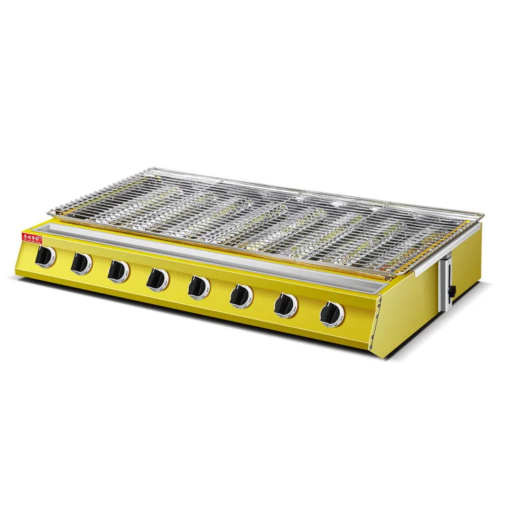 Commercial barbecue stove, outdoor night market stall, grilled oysters, seafood, fish, gas, small eight head barbecue machine