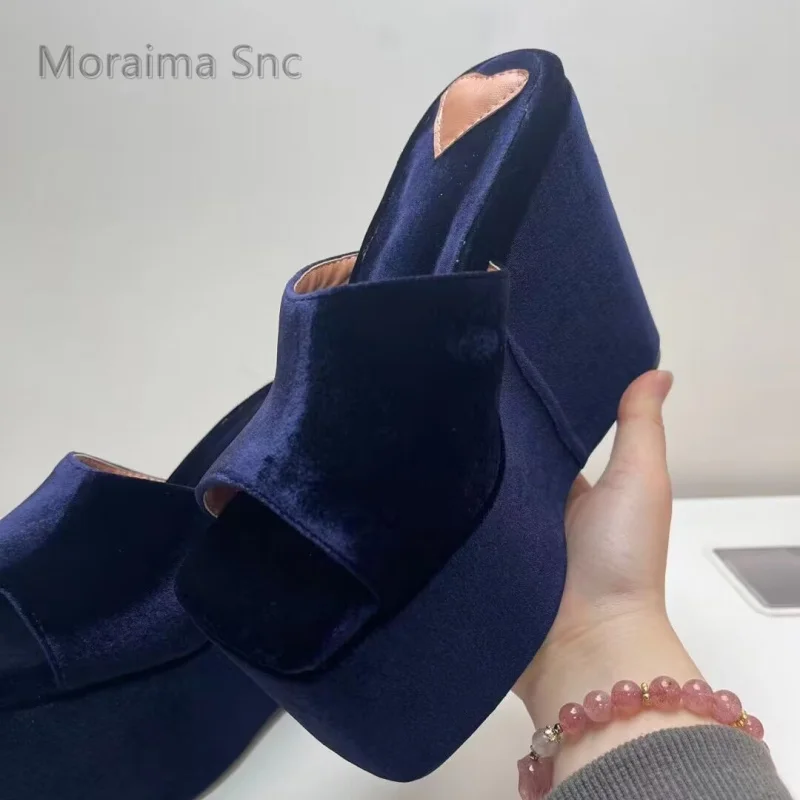 

Velvet Platform High Heels Slippers for Women Open Toe Summer Shoes Thick Soloed Wedges Flip Flops Party Casual Outdoor Sandals