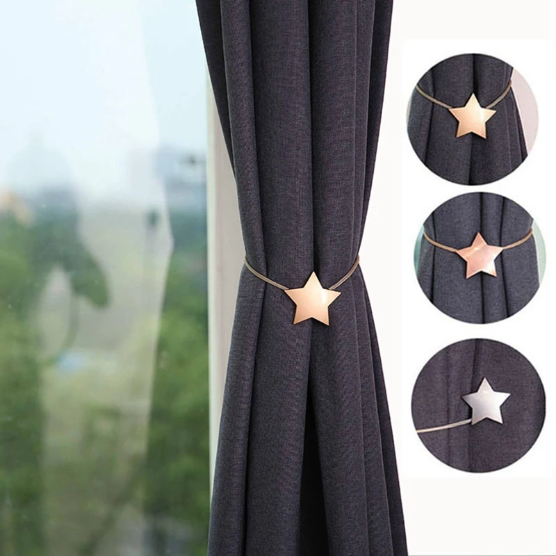 Hebilla magnética para cortina con forma de estrella y Luna, soporte magnético para alzapaños, Clip para cortina de ventana, correa para decoración del hogar