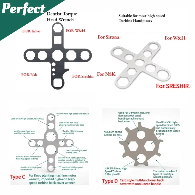 Dental High-speed Turbine Remove Back Cover Wrench for KV/W&H/NsK/SI -ONA/B-ING/SINOL Torque Head Button Repair Tool