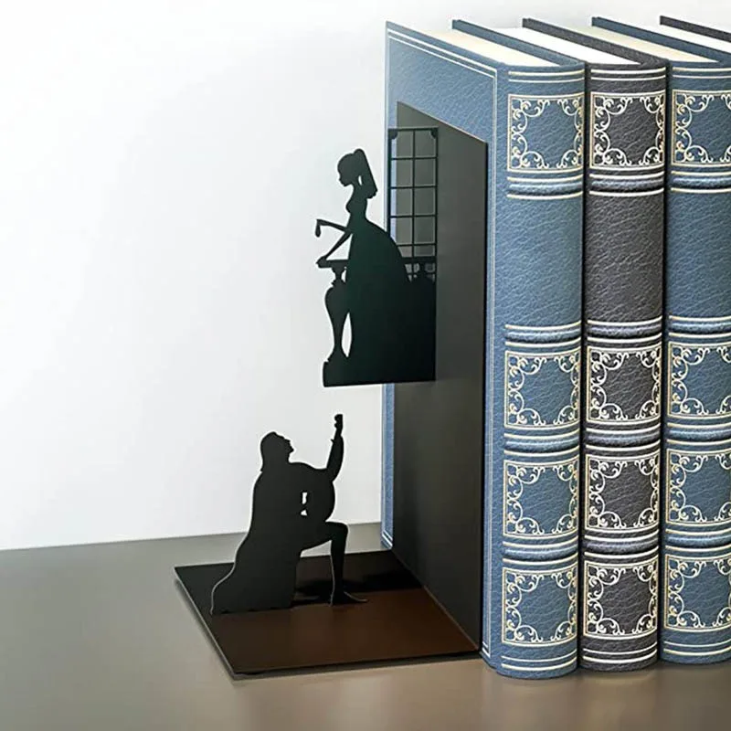 Bookends Iron Metal Non-Skid Art Black Bookends For Shelves Office Modern Book Ends Creative Gift Non-Slip Book Holder Supports