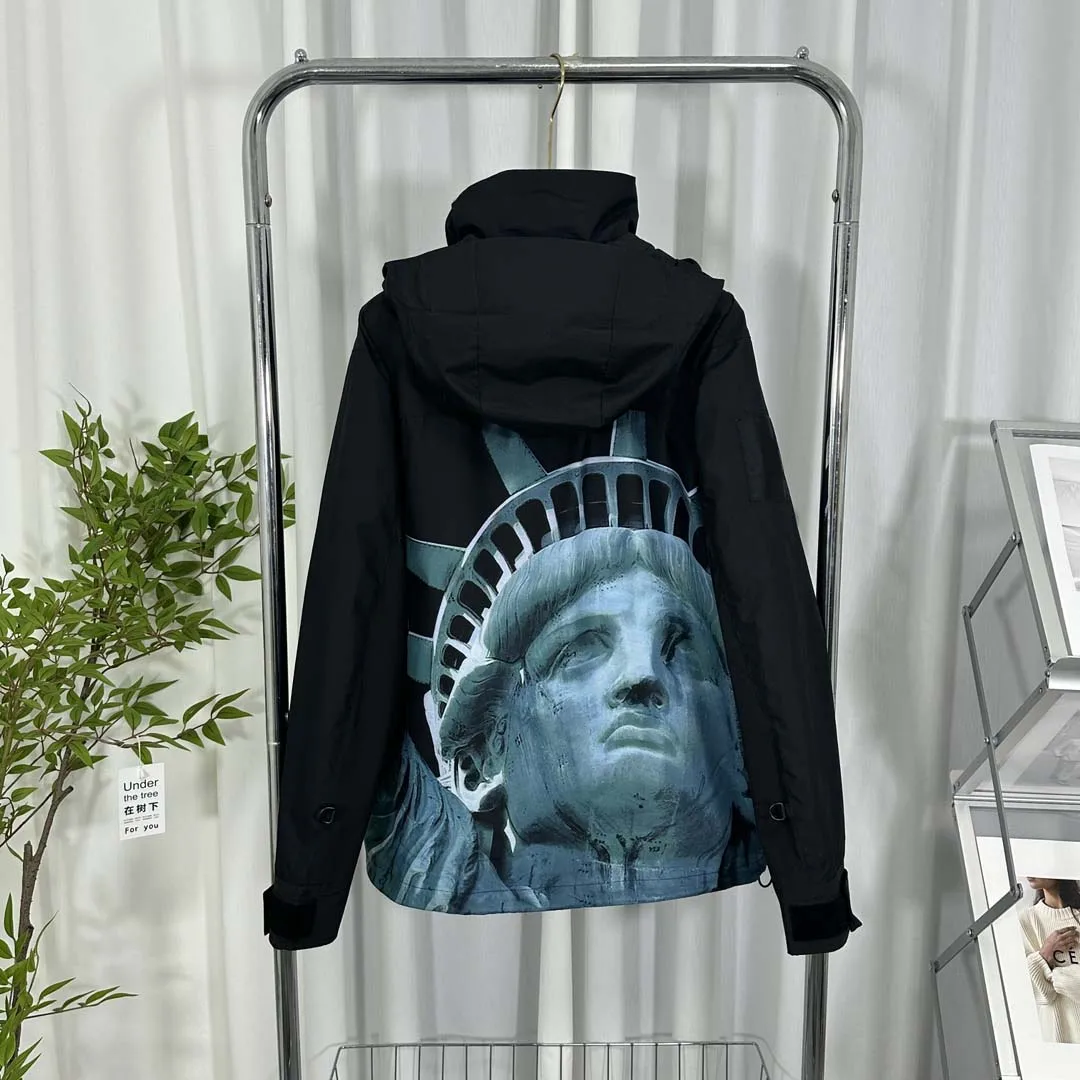 2024 Best Quality 1:1 Statue of Liberty Printed Women Men Windbreaker Jacket Coat Loose Hooded Logo Embroidery Men Casual Jacket