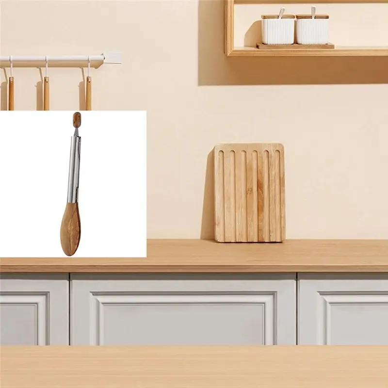 REST Clip para barbacoa Clip para comida de pan para barbacoa Clip para comida de madera de oliva de acero inoxidable Pinzas de madera - Pinzas para ensalada