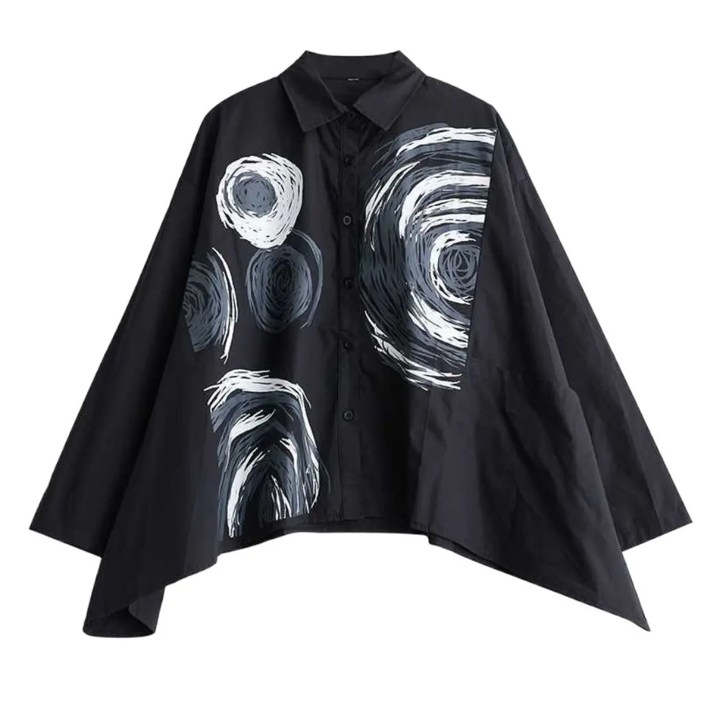 Camisa informal holgada de estilo coreano de talla grande para mujer, diseño de costura de manga corta, nueva moda de otoño para mujer de talla grande