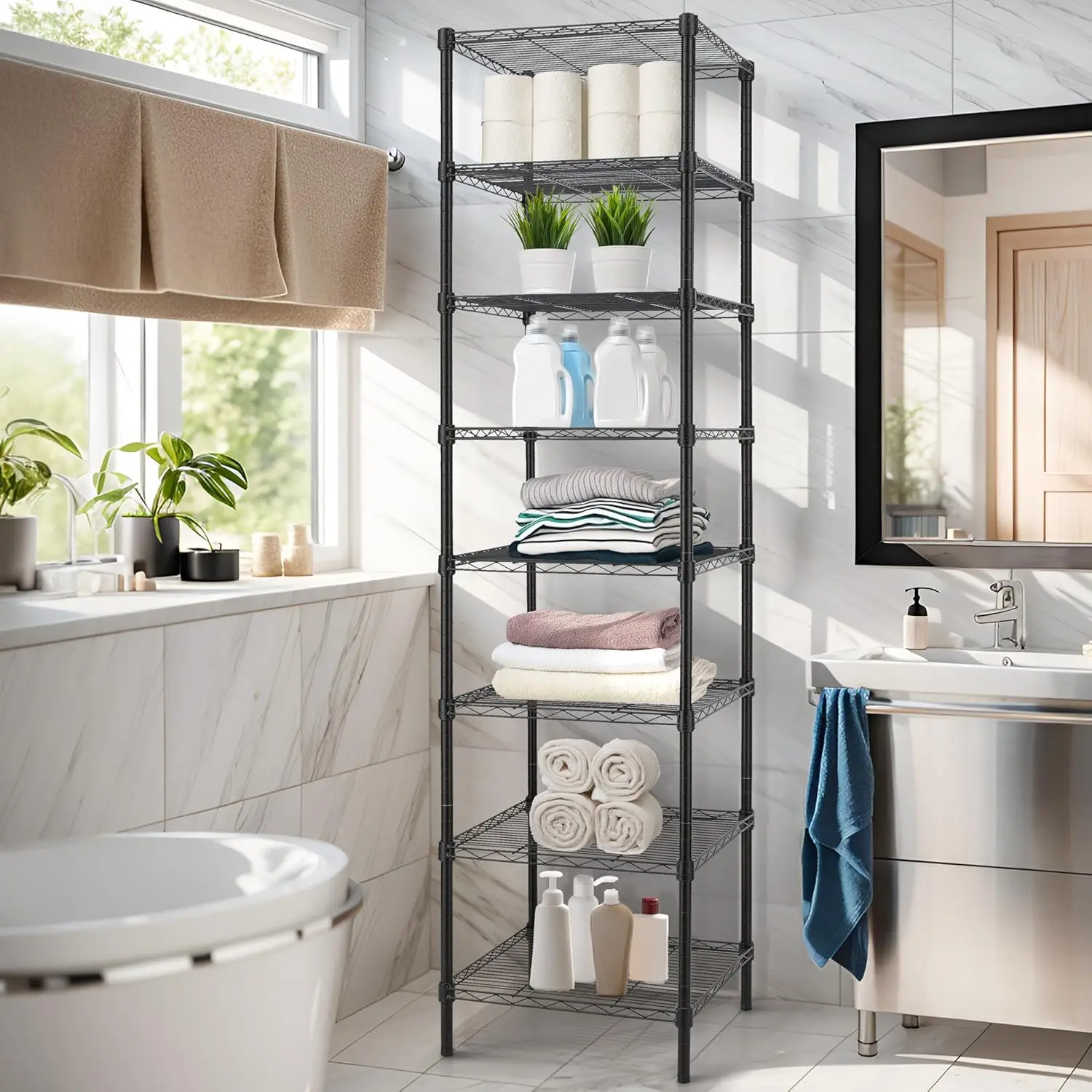 Heavy Duty 8 Tier Wire Shelving, 18x18x78.8 inches 8 Shelves Storage Rack with Thicken Steel Tube,Pantry Shelves for Storage,New