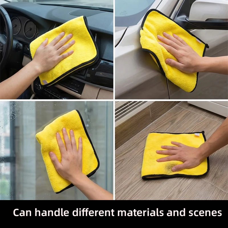1/2/5pcs Microfiber Cleaning Towel — Thicken Soft, Double Layer, Hemming Edge, Car Wash Drying Cloth, Auto Detailing Accessory