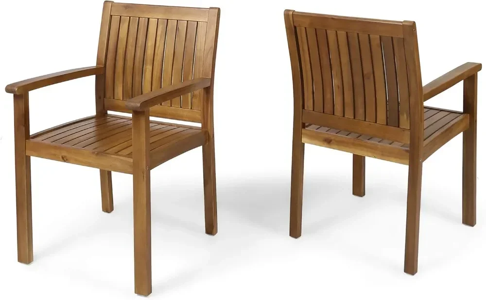 

Teague Outdoor Acacia Wood Dining Chairs (Set of 2), Teak Finish