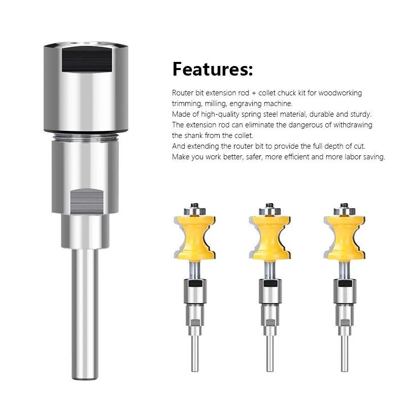 1PC Milling Cutter Extension Rod 6mm 1/4'' 8mm 12mm Shank Collet Engraving Machine Extension Router Bit Tool Holder