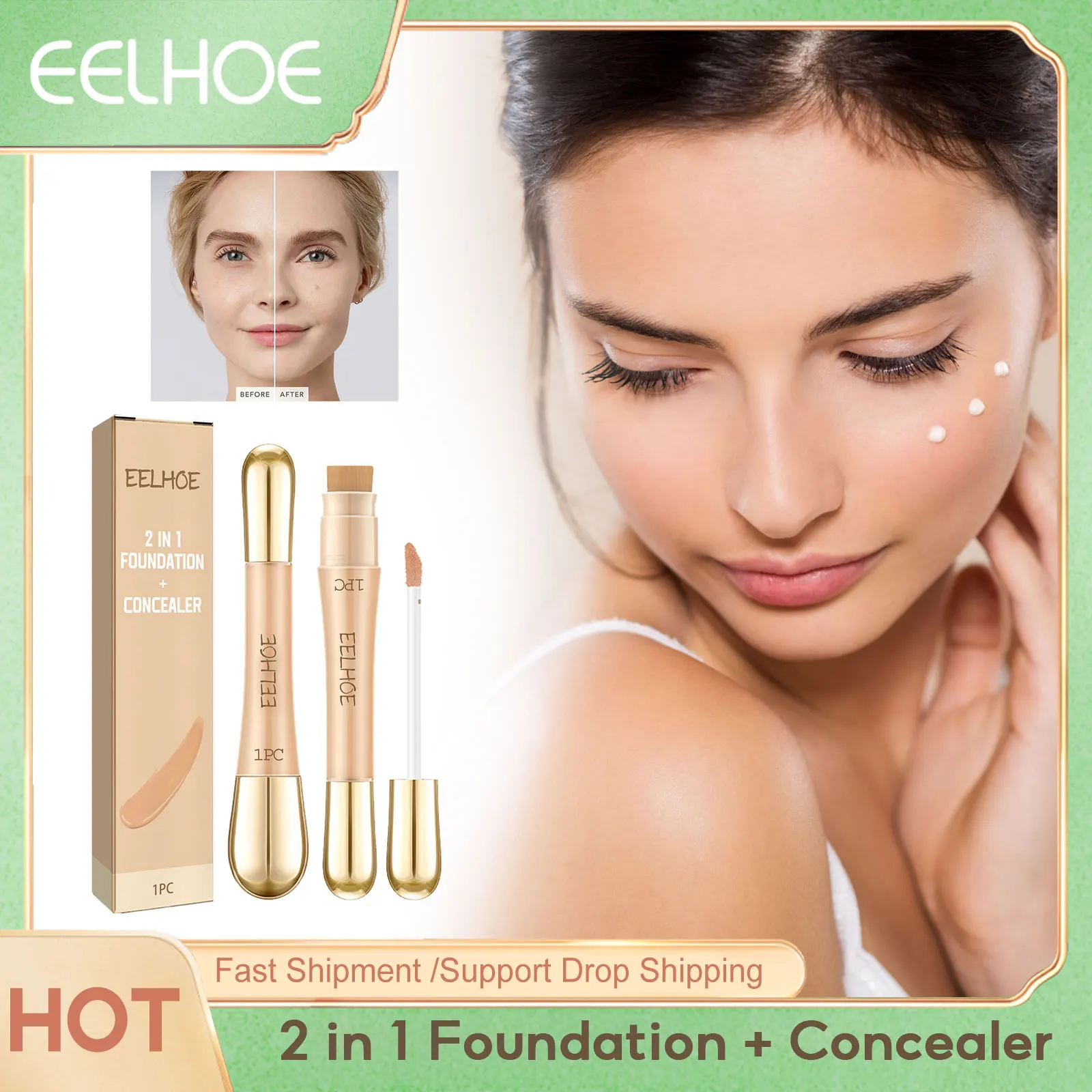 

EELHOE 2 in 1 Double-End Concealer Anti Freckle Dark Circles Corrector Face Brighten Concealer Foundation High Coverage Cosmetic