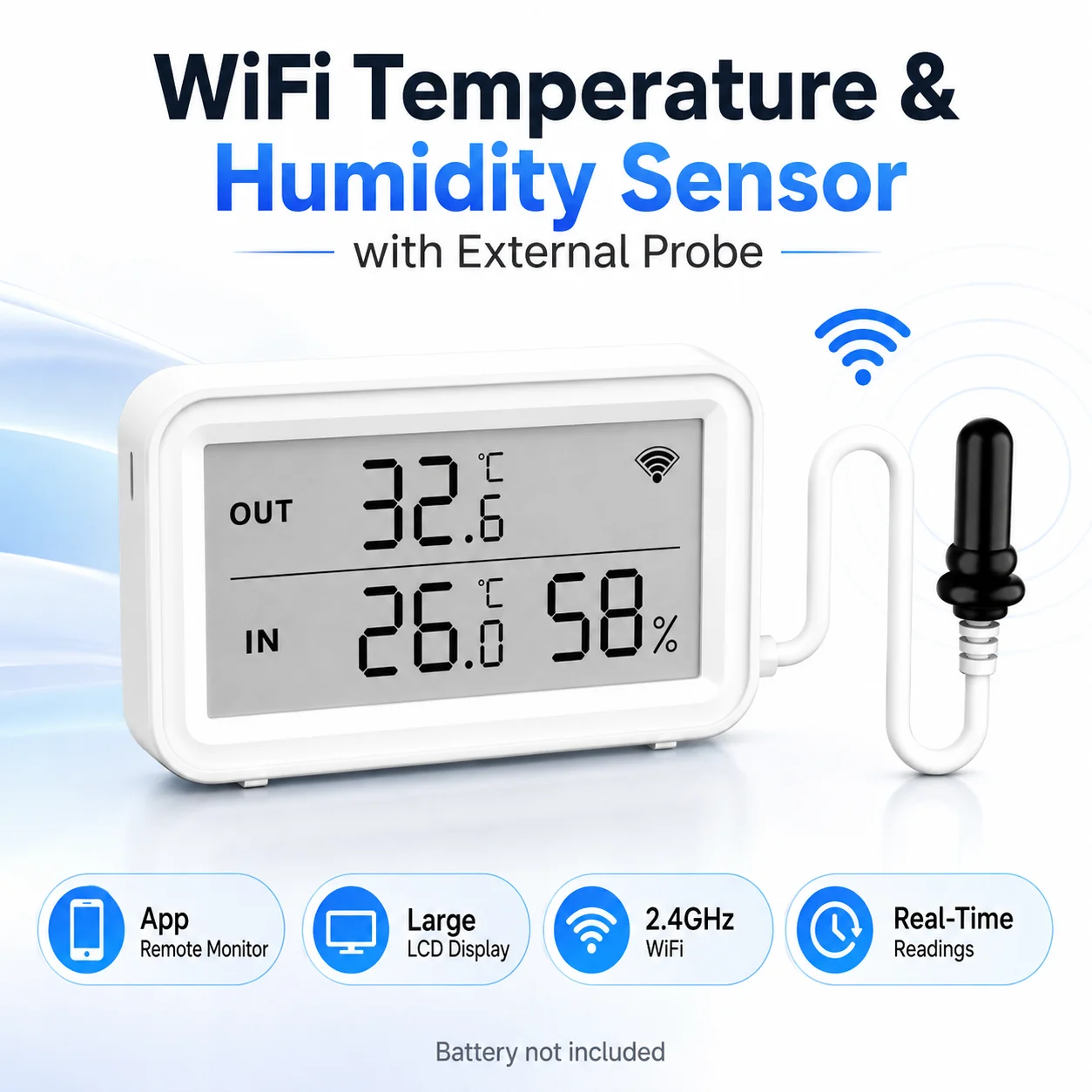 WiFi Temperature Humidity Sensor LCD Smart Thermometer Hygrometer 2.4GHz Tuya Smart Life Alexa Google Assistant